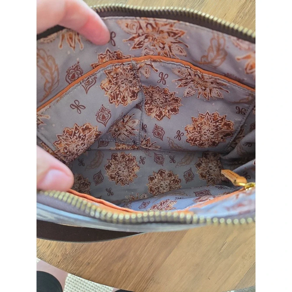 HOBO Aviva Gray Brown Leather Bag Crossbody Lined Zip Close Hobo International